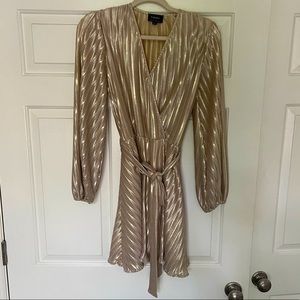 Bardot Bellissa Plissé Dress - Champagne Mini Dress (Size Small/6)